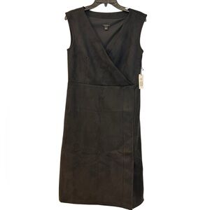Ann Taylor Black Suede Wrap Midi Dress